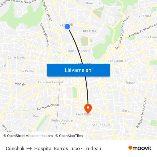 Conchalí to Hospital Barros Luco - Trudeau map