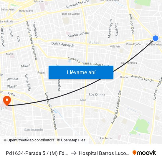 Pd1634-Parada 5 / (M) Fdo.Castillo V. to Hospital Barros Luco - Trudeau map