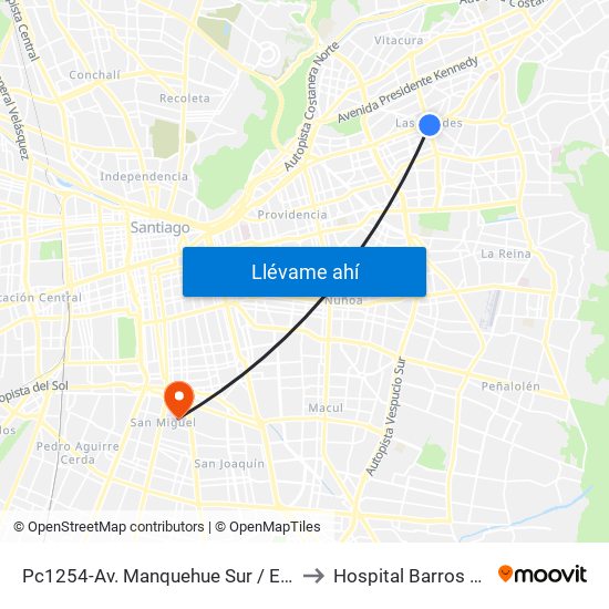 Pc1254-Av. Manquehue Sur / Esq. Avenida Apoquindo to Hospital Barros Luco - Trudeau map