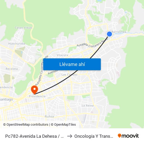 Pc782-Avenida La Dehesa / Esq. Raúl Labbé to Oncología Y Transplante (Troi) map