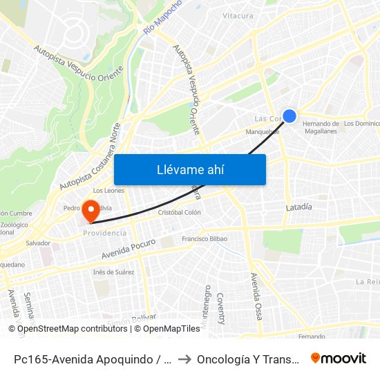 Pc165-Avenida Apoquindo / Esq. E. Dell'Orto to Oncología Y Transplante (Troi) map