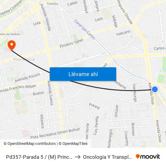 Pd357-Parada 5 / (M) Príncipe De Gales to Oncología Y Transplante (Troi) map