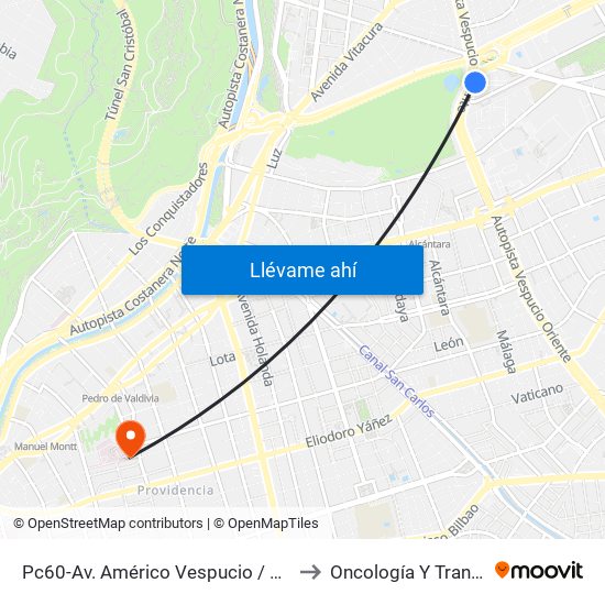 Pc60-Av. Américo Vespucio / Esq. Av. Pdte. Kennedy to Oncología Y Transplante (Troi) map