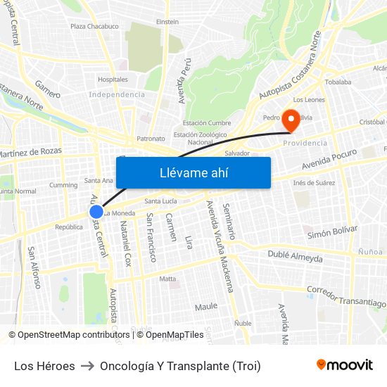 Los Héroes to Oncología Y Transplante (Troi) map