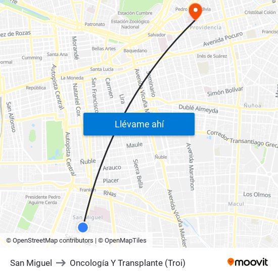 San Miguel to Oncología Y Transplante (Troi) map