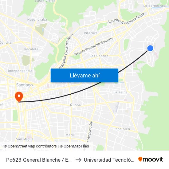 Pc623-General Blanche / Esq. Sn. C. De Apoquindo to Universidad Tecnológica Metropolitana map