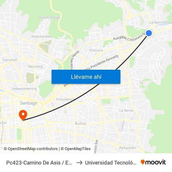 Pc423-Camino De Asis / Esq. Escrivá De Balaguer to Universidad Tecnológica Metropolitana map