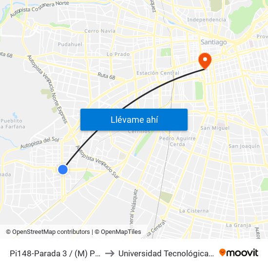 Pi148-Parada 3 / (M) Plaza De Maipú to Universidad Tecnológica Metropolitana map