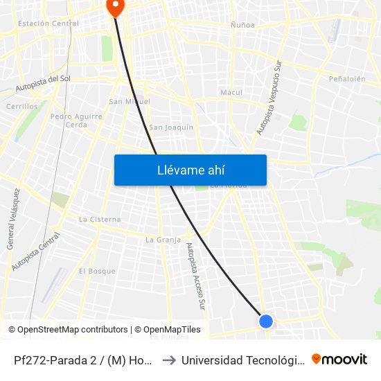 Pf272-Parada 2 / (M) Hospital Sótero Del Río to Universidad Tecnológica Metropolitana map