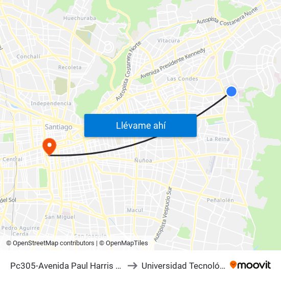 Pc305-Avenida Paul Harris / Esq. Av. Cristóbal Colón to Universidad Tecnológica Metropolitana map