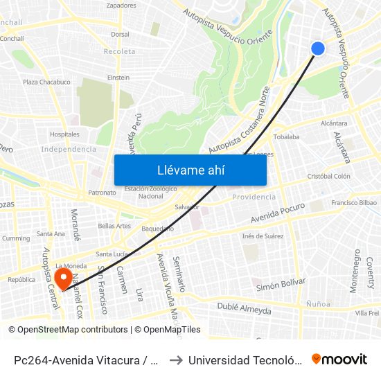 Pc264-Avenida Vitacura / Esq. Alonso De Córdova to Universidad Tecnológica Metropolitana map