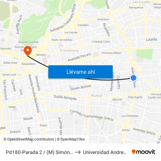 Pd180-Parada 2 / (M) Simón Bolívar to Universidad Andres Bello map