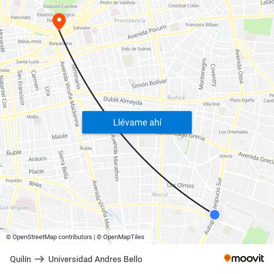 Quilín to Universidad Andres Bello map