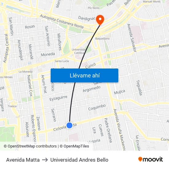 Avenida Matta to Universidad Andres Bello map