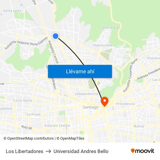 Los Libertadores to Universidad Andres Bello map