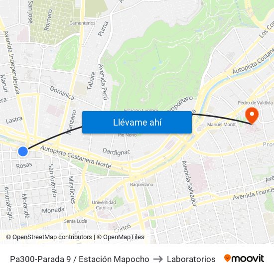 Pa300-Parada 9 / Estación Mapocho to Laboratorios map