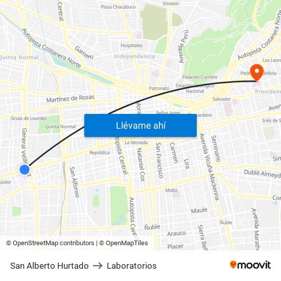 San Alberto Hurtado to Laboratorios map