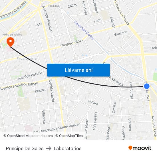 Príncipe De Gales to Laboratorios map