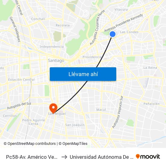 Pc58-Av. Américo Vespucio / Esq. Av. Pdte. Riesco to Universidad Autónoma De Chile - Sede El Llano Subercaseaux map