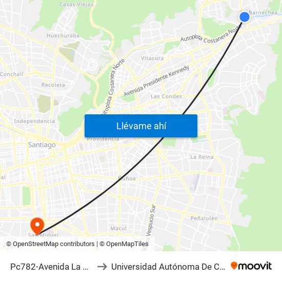 Pc782-Avenida La Dehesa / Esq. Raúl Labbé to Universidad Autónoma De Chile - Sede El Llano Subercaseaux map