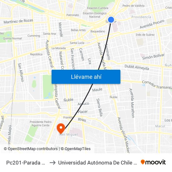 Pc201-Parada 3 / (M) Salvador to Universidad Autónoma De Chile - Sede El Llano Subercaseaux map