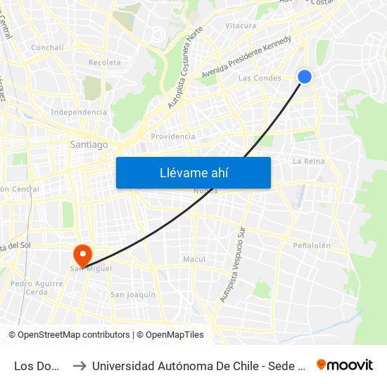 Los Dominicos to Universidad Autónoma De Chile - Sede El Llano Subercaseaux map