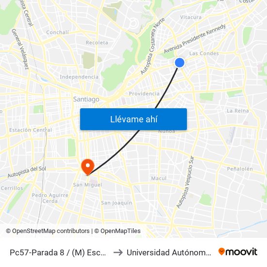 Pc57-Parada 8 / (M) Escuela Militar to Universidad Autónoma De Chile map