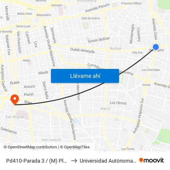 Pd410-Parada 3 / (M) Plaza Egaña to Universidad Autónoma De Chile map