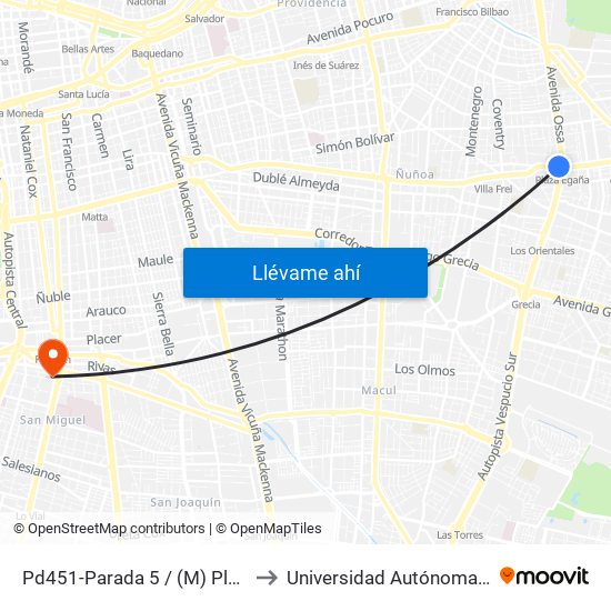 Pd451-Parada 5 / (M) Plaza Egaña to Universidad Autónoma De Chile map