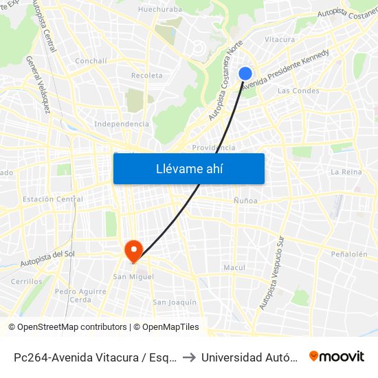 Pc264-Avenida Vitacura / Esq. Alonso De Córdova to Universidad Autónoma De Chile map