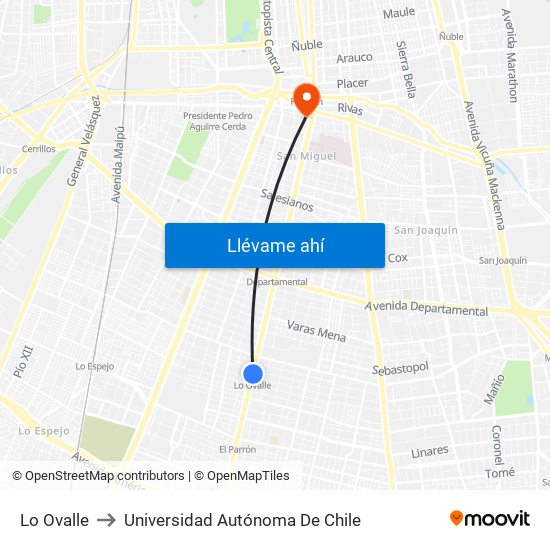 Lo Ovalle to Universidad Autónoma De Chile map