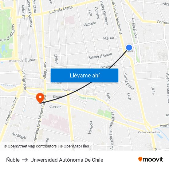 Ñuble to Universidad Autónoma De Chile map