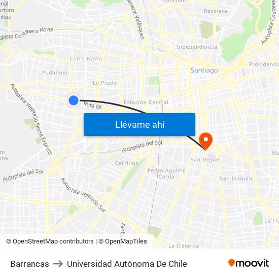 Barrancas to Universidad Autónoma De Chile map