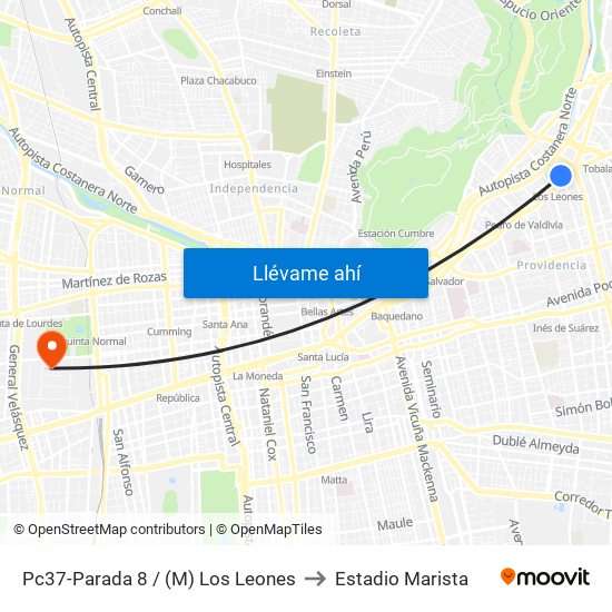 Pc37-Parada 8 / (M) Los Leones to Estadio Marista map
