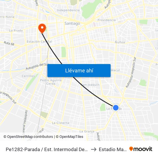 Pe1282-Parada / Est. Intermodal De La Florida to Estadio Marista map