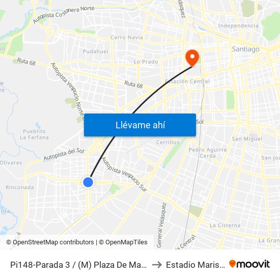 Pi148-Parada 3 / (M) Plaza De Maipú to Estadio Marista map