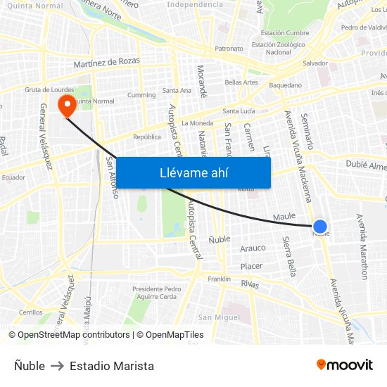 Ñuble to Estadio Marista map