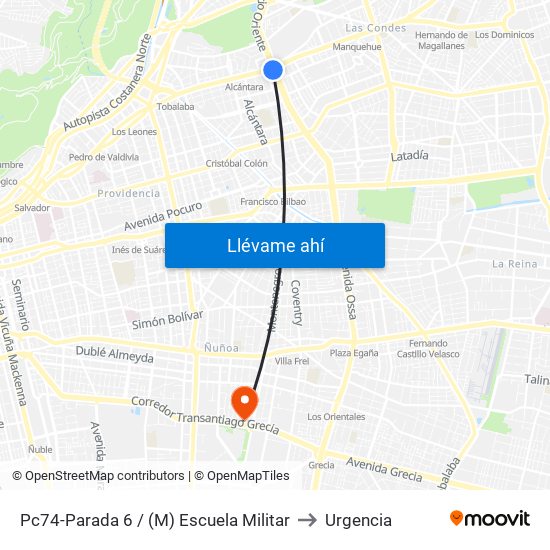 Pc74-Parada 6 / (M) Escuela Militar to Urgencia map