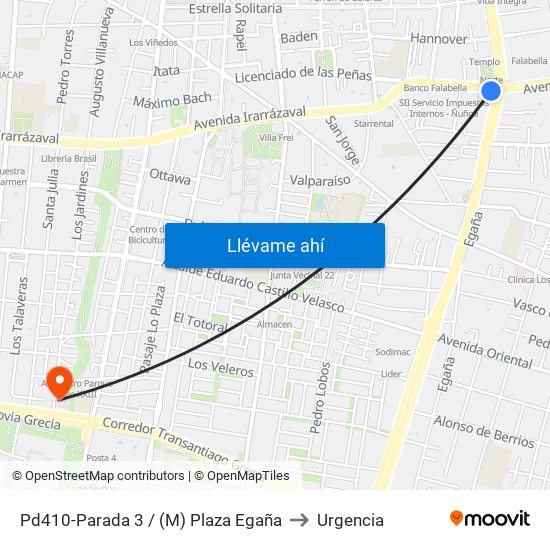 Pd410-Parada 3 / (M) Plaza Egaña to Urgencia map