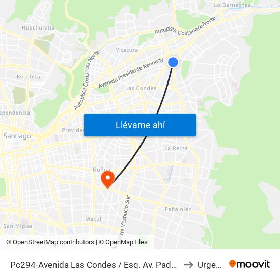 Pc294-Avenida Las Condes / Esq. Av. Padre H. Central to Urgencia map