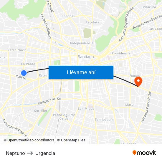 Neptuno to Urgencia map