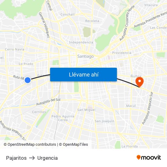 Pajaritos to Urgencia map