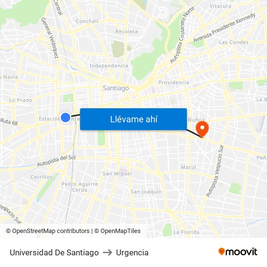 Universidad De Santiago to Urgencia map