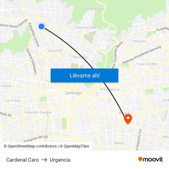 Cardenal Caro to Urgencia map