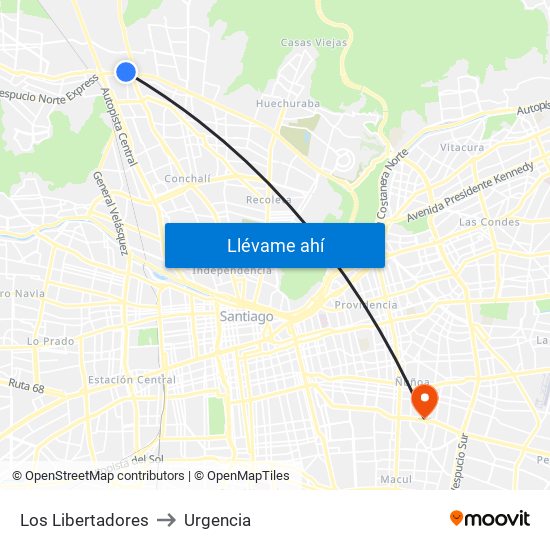 Los Libertadores to Urgencia map