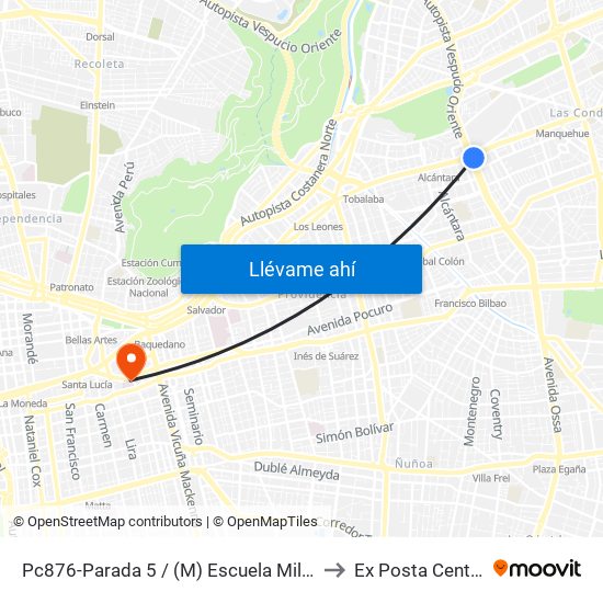 Pc876-Parada 5 / (M) Escuela Militar to Ex Posta Central map