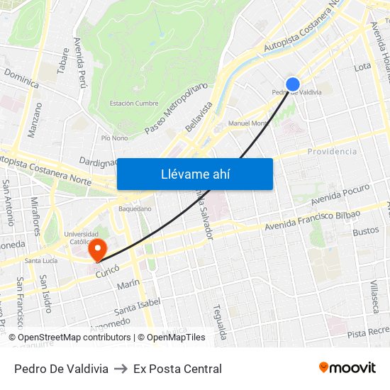 Pedro De Valdivia to Ex Posta Central map