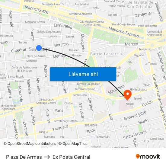 Plaza De Armas to Ex Posta Central map