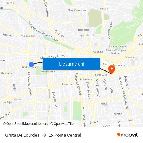 Gruta De Lourdes to Ex Posta Central map