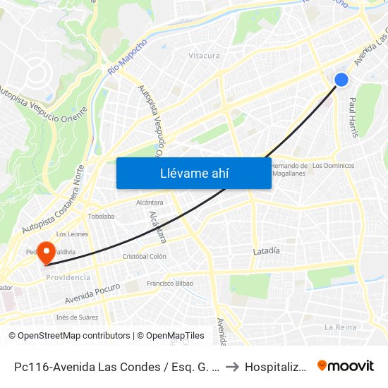 Pc116-Avenida Las Condes / Esq. G. Fuenzalida to Hospitalización map